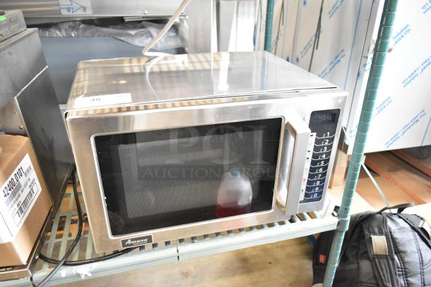 2021 Amana RCS10TS stainless steel commercial microwave, scratch and dent, push button controls, 120V, stackable.
