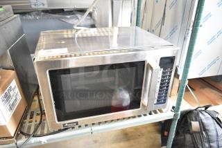 2021 Amana RCS10TS stainless steel commercial microwave, scratch and dent, push button controls, 120V, stackable.