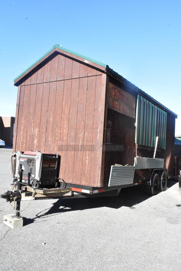 Fully outfitted food trailer with commercial kitchen equipment, including Avantco cooler and Predator generator, ready for use.