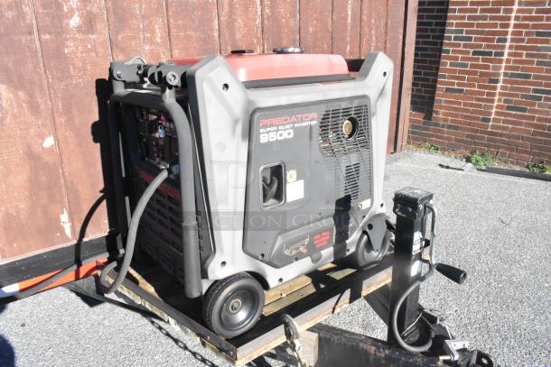Predator Super Quiet Inverter 9500 generator attached to a fully outfitted food trailer. Durable and essential for mobile kitchen use.