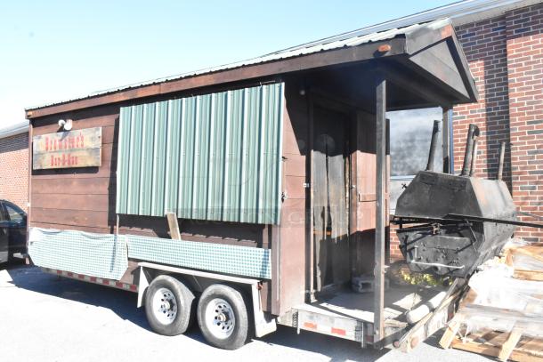 2007 Lanchester food trailer with grill, cooler, steam table, scales, and generator. Features "Brewster's Bar-B-Que" sign.