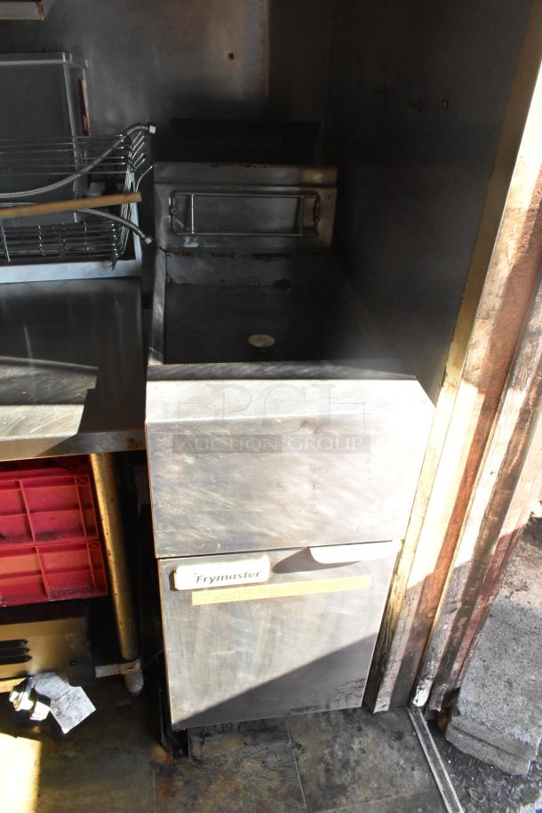 Frymaster commercial-grade fryer inside a 2007 Lanchester food trailer, showcasing stainless steel surface and sturdy construction.