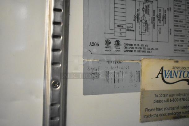 Label inside 2007 Lanchester food trailer showing appliance diagram. Avantco warranty tag and serial number partially visible.