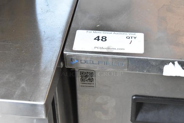 2019 Delfield 406P-STAR2 stainless steel undercounter cooler, single door, with commercial casters. 115V, 1 phase.
