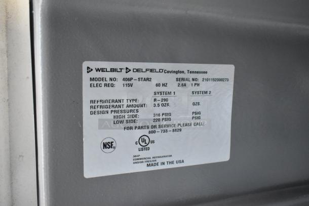 2021 Delfield 406P-STAR2 stainless steel undercounter cooler, single door, on casters. 115V, 1 phase. NSF and UL listed.