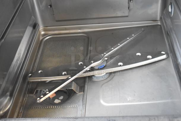 2023 Hobart LXER Advansys stainless steel dishwasher interior, showing spray arms and filter. Excellent condition.