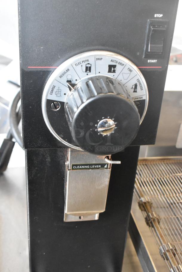 2019 Bunn G2 HD commercial coffee grinder, metal finish, multiple grind settings, visible cleaning lever, 120V, 1 phase.