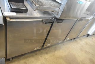Beverage Air UCR72AY-23 stainless steel commercial 3-door undercounter cooler, on commercial casters, 115 volts, 1 phase.