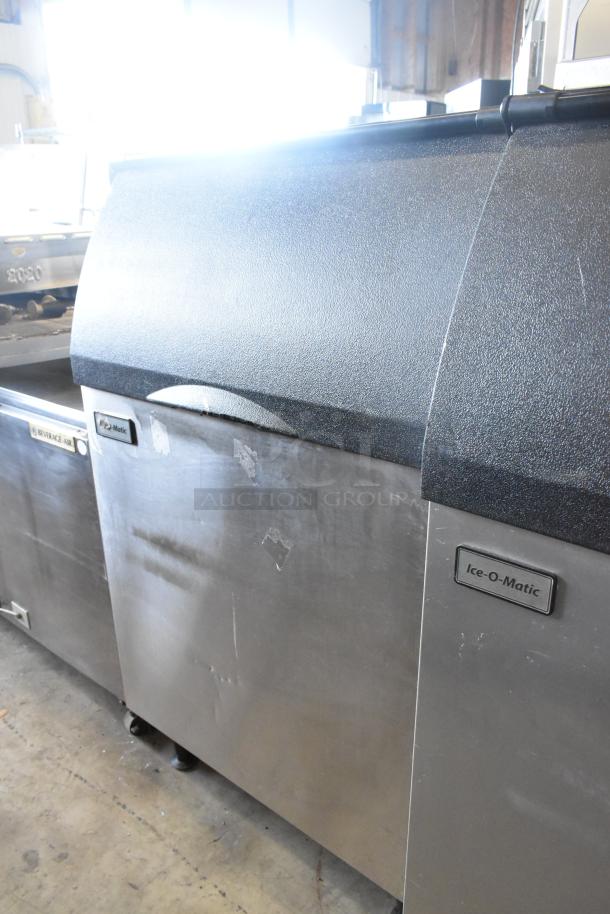 2021 Ice-O-Matic B55PSC stainless steel ice storage bin, 510 lb capacity, commercial grade, visible Ice-O-Matic label.