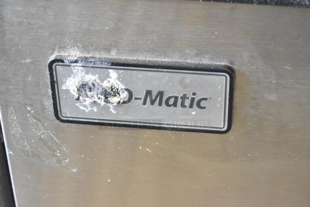 2021 Ice-O-Matic B55PSC ice storage bin, stainless steel, 510 lb capacity, partial logo damage, visible wear.