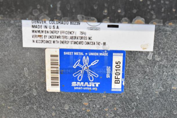 Stainless steel Follett B55H22H30 ice head with Ice-O-Matic B55PSC ice bin. Features USA-made and energy efficiency labels.