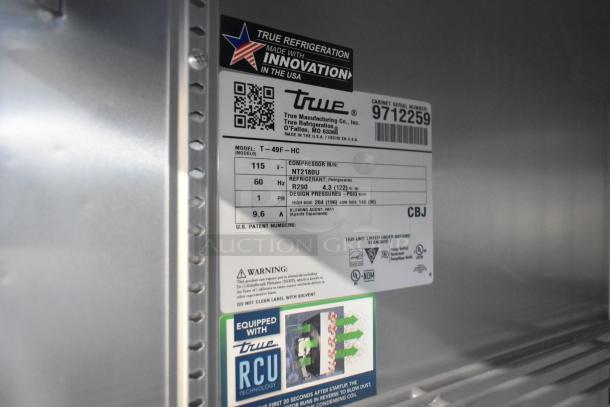 2019 True T-49F-HC Stainless Steel Commercial Freezer, 2-door, poly-coated racks, commercial casters, 115V, 1 phase.