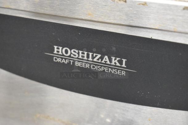 Hoshizaki DBF-40SAC stainless steel countertop kegerator beer dispenser. Features 115 volts, 1 phase. "Hoshizaki Draft Beer Dispenser" label indicated.