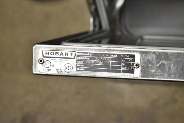 2021 Hobart LXER stainless steel commercial undercounter dishwasher, 120/208-240V, 1 phase. Model tag visible.