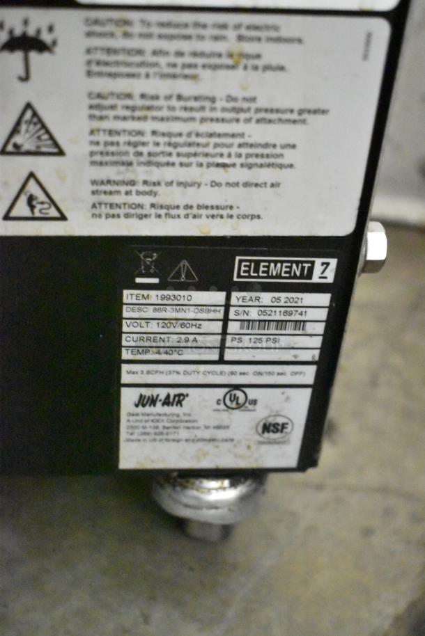 2021 Jun-Air 86R-3MN1-DSBHH Stainless Steel Nitro Brew Nitrogen Generator, 120V, 1 Phase, Commercial Casters.