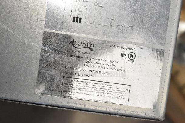 2024 Avantco 177TM12A stainless steel drop-in hot food well, 120V, 1 phase, NSF/UL listed, serial: 20241000161.