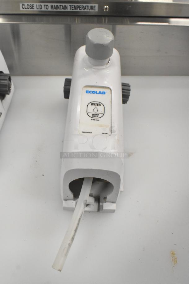 Ecolab LDS-AIR GAP Dispenser, white, used condition, labeled for water, includes attached tube, logo visible.