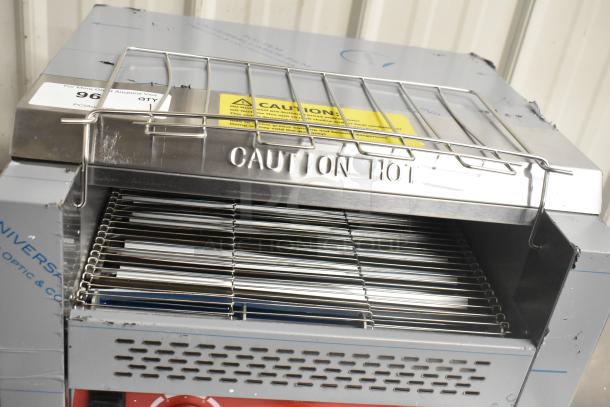 Avantco 184T3600D stainless steel conveyor toaster, 14.5" wide, 3" opening, 1200 slices/hour, 240V, new with minor scratches.