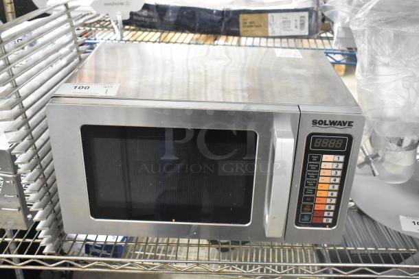 Brand new Solwave 180MW1000SS stainless steel commercial microwave, push-button controls, 120V, scratch and dent condition.