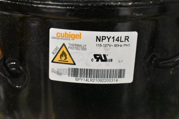 Brand new Cubigel Avantco NPY14LR compressor, R290, 115-127V, 1 Phase, thermally protected, minor scratches.