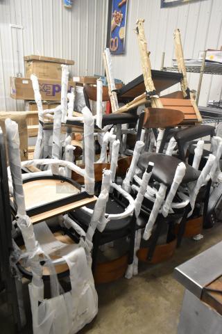 23 BRAND NEW SCRATCH AND DENT! Chairs Including Lancaster Table & Seating 164CMTLADFR Black Ladder Chair Frame, Metal w// Wooden Back Rest and Wood Slat Arm Chair. 23 Times Your Bid! - Item #1223098