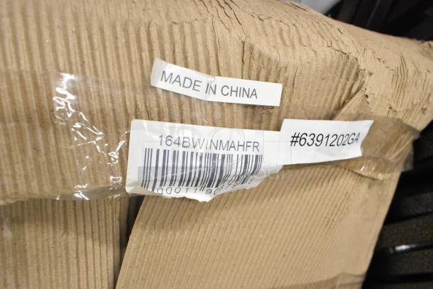 Cardboard packaging with barcodes and labels, "Made in China" and "164BWINMAHFR #6391202GA" visible.