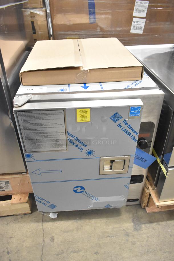 Cleveland 22CET6.1 SteamChef brand new stainless steel steam cabinet, double deck, 12 pan, 208V, 3 phase, scratch and dent.