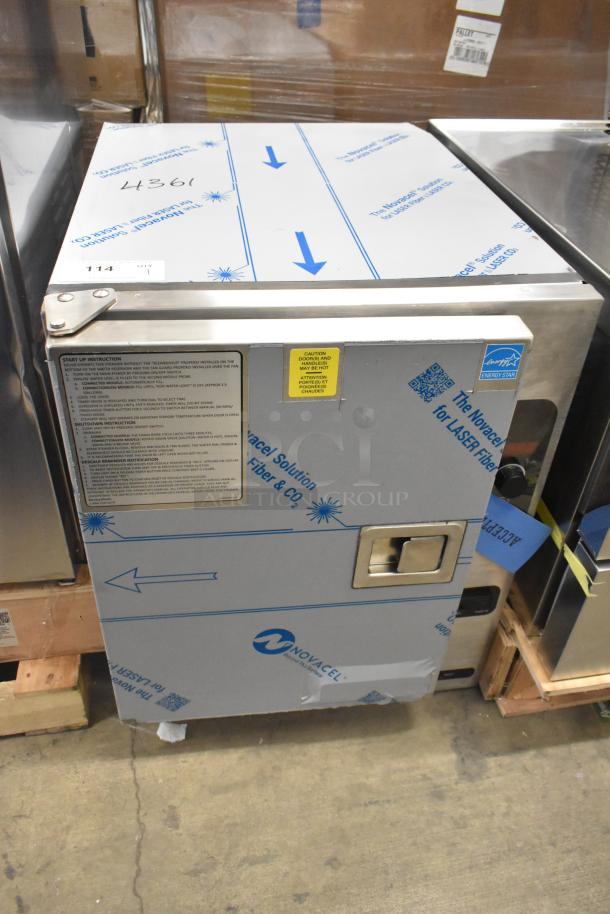 Brand new Cleveland 22CET6.1 SteamChef 208V stainless steel steam cabinet, with Energy Star label, 6 double deck, 12 pan capacity.