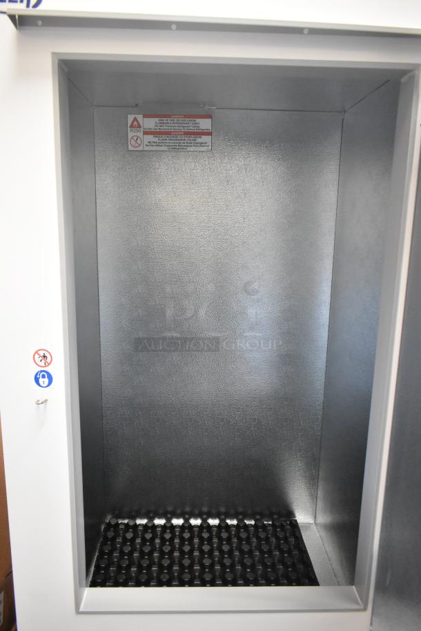 Brand new Leer L030UCSP 36" ice merchandiser, galvanized steel door, straight front, 115V, label shows R290 refrigerant warning.