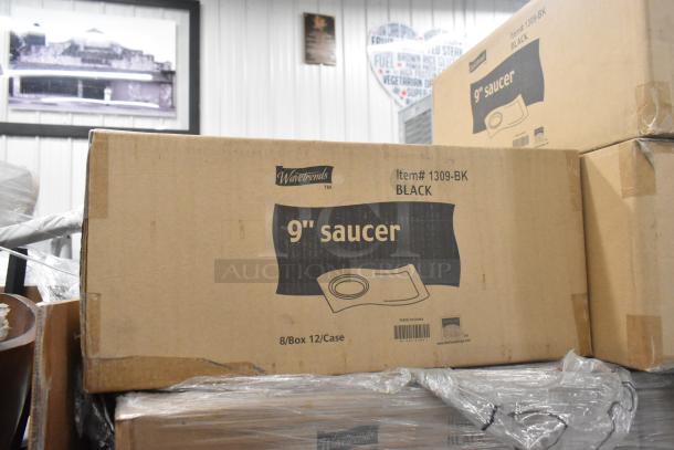 WaveTrends 1309-BK 9" saucers, black, brand new scratch and dent items, 34 boxes included, 8 saucers per box.