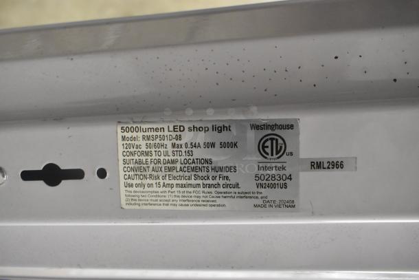 Westinghouse RMSP501D-08 5000 Lumen LED shop light, new condition, 120VAC, ETL listed, suitable for damp locations.