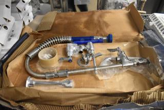 BRAND NEW SCRATCH AND DENT Waterloo 750PRDL48 low profile pre-rinse faucet, 1.15 GPM, 4" centers, 8" add-on, in box.