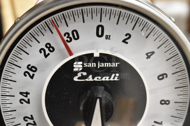 San Jamar Escali SCMDL2 2 lb. mechanical dial kitchen scale, brand new, visible scratch and dent, clear measurements.