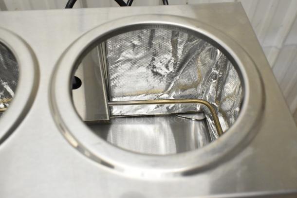 Brand new Carnival King 382CDPW2 3 Qt. Double Cone Dip Warmer, stainless steel, visible interior, minor scratches. 120V, 1 Phase.