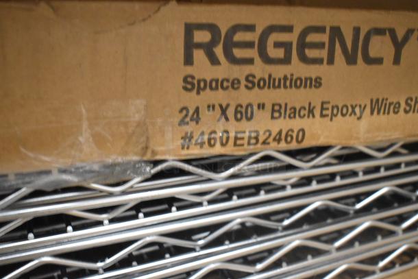 Regency 24"x60" black epoxy wire shelves in packaging, model #460EB2460, part of 14 new scratch and dent items.