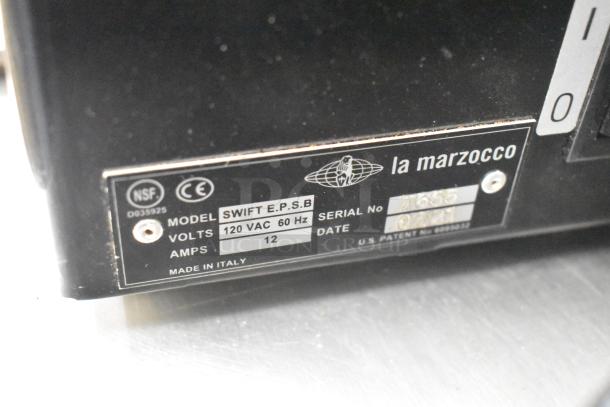 La Marzocco Swift E.P.S.B. commercial espresso grinder, dual hoppers, metal body, 120V, 1 phase, NSF certified, Italy made.