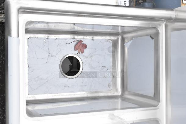 Brand new Regency 600S31220 stainless steel sink, 3 compartments, 12"x20"x12" bowls, no legs, some scratches evident.