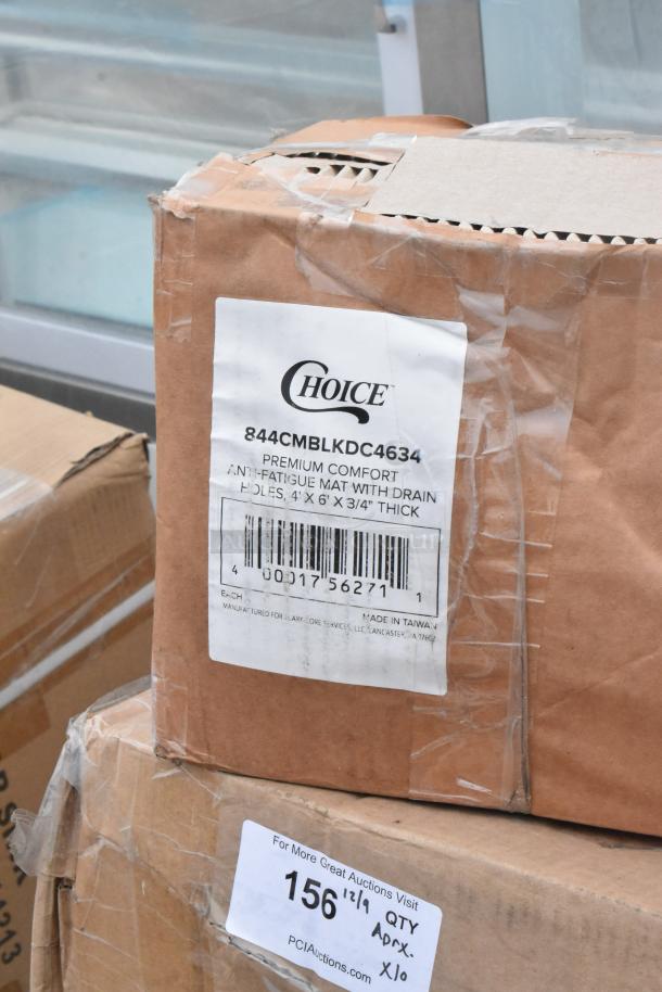 Cardboard box labeled "Choice" containing a premium comfort anti-fatigue mat, 4' x 6' x 3/4", brand new condition.