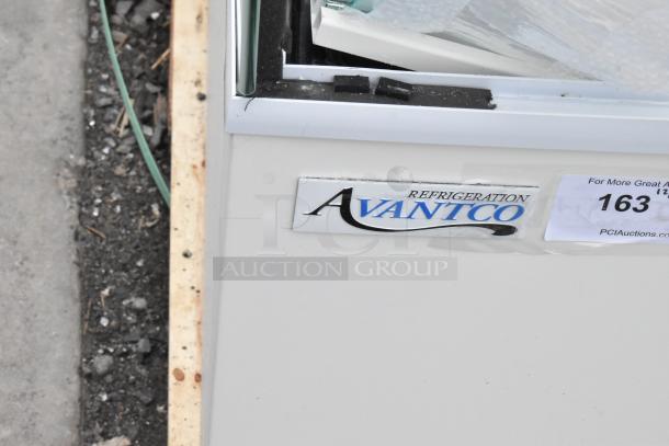 Alt text: Avantco 193BC48HCW 48" refrigerated bakery display case, brand new with scratch and dent. Visible Avantco label.