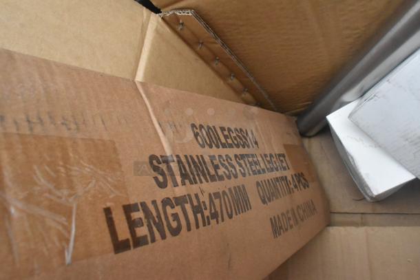 Box marked "600LEGSS14 Stainless Steel Leg Set, Length: 470mm, Quantity: 4 pcs, Made in China," part of Regency sink.