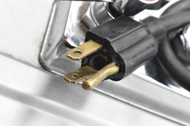 QualServ stainless steel portable sink plug detail, showing electrical connector in excellent condition.
