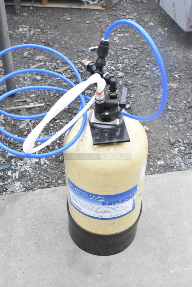 Everpure ESP-950 Tank with attached hoses and connectors, label indicating model and specifications, in used condition.