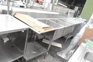 Stainless Steel 3 Bay Sink w/ Dual Drain Boards and Under Shelf. - Item #1223257