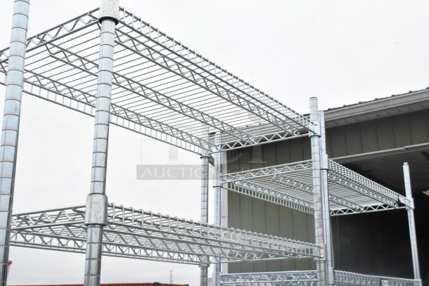 Chrome finish 6-tier wire shelving unit, sturdy construction, ideal for storage. Buyer must dismantle. Consider freight.