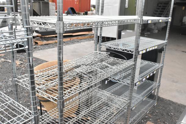 Chrome finish 6-tier wire shelving unit, dismantle required. Durable construction, adjustable shelves, excellent for storage.