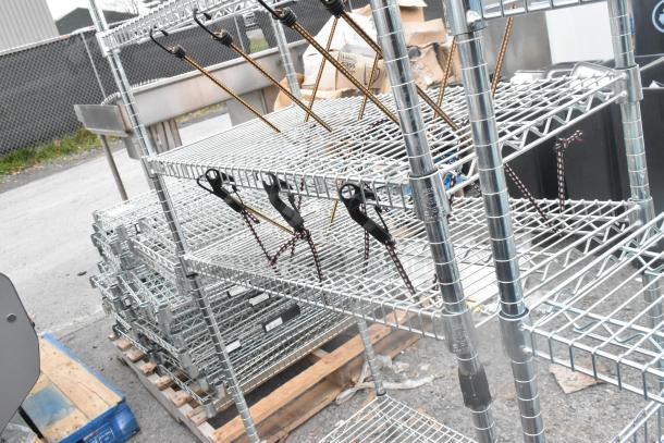 Chrome finish 7-tier wire shelving unit, durable construction, requires dismantling by buyer. Freight charges apply.