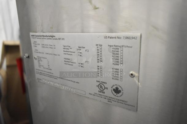 Hardt Inferno 3500 stainless steel rotisserie oven label detailing natural gas specifications and input ratings.