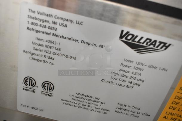 BRAND NEW Vollrath RDE7148 stainless steel refrigerated display case label, model 40843-1, 120V, ETL certified.