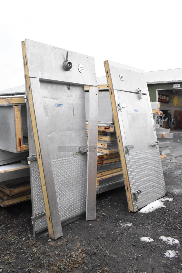 2 Penn walk-in box doors with hardware, forming a combo unit. Missing compressors, condensers, evaporator fans.