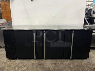 BRAND NEW Micro Matic BB95 95" Refrigerated Back Bar Cabinet, 39.2 cu ft, black vinyl, pristine condition, four doors.